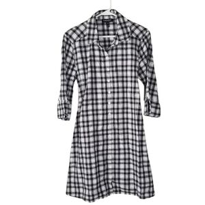 Isabella Oliver Maternity Button Front Shirt Dress Black/White Plaid 3/4 Sleeves